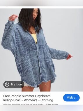 We The Free Summer DayDream Indigo Tunic Button-Up Shirt NWT Medium